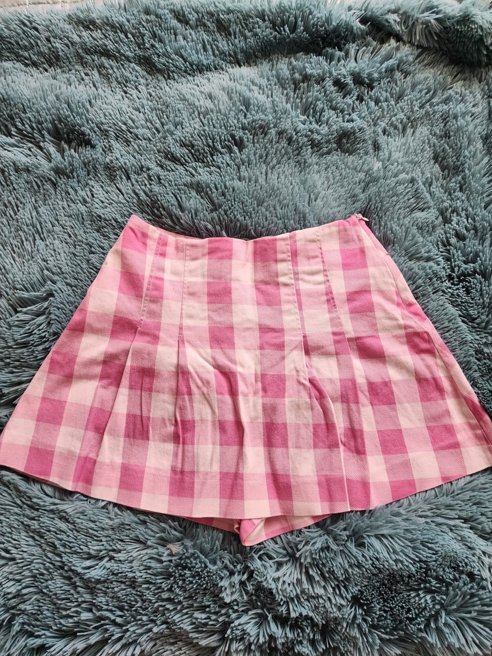 Zara Pink Gingham Pleated Skort